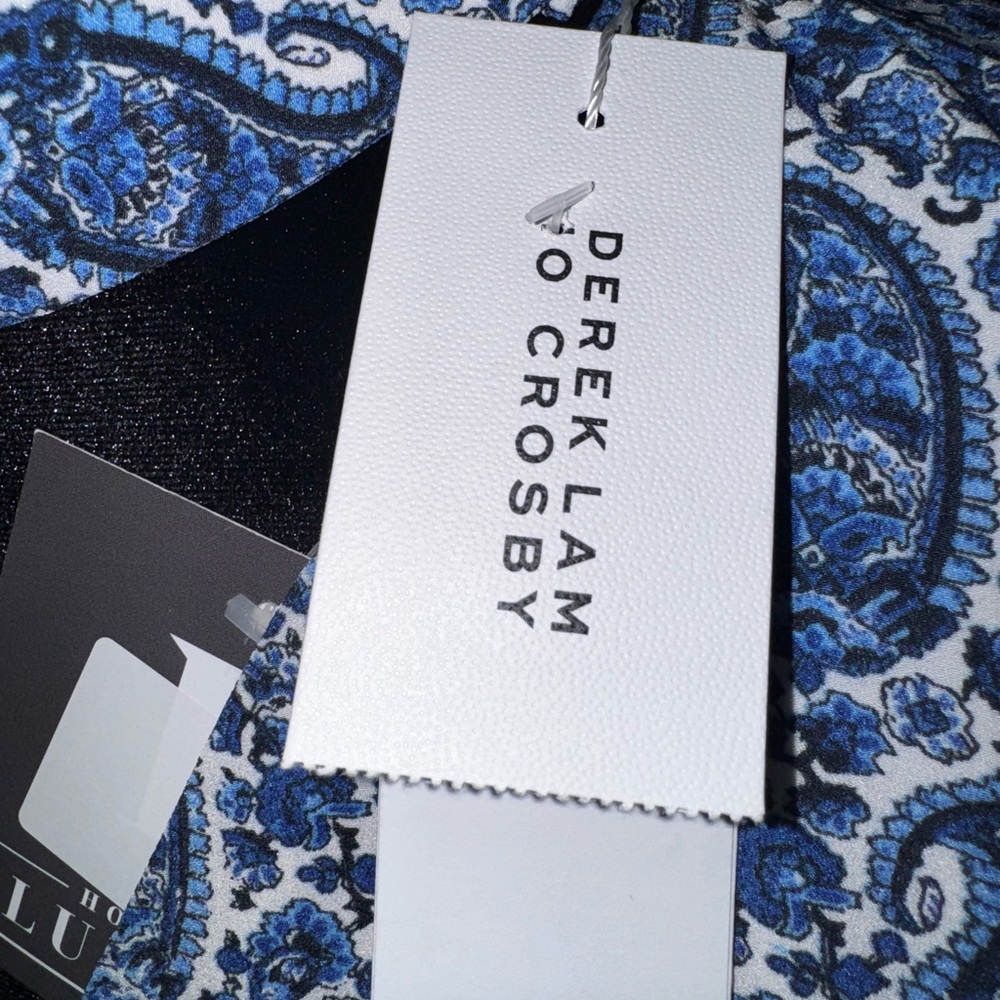 Derek Lam Blue Paisley Crosby V-Neck Long Sleeve Dress - Picture 3 of 4